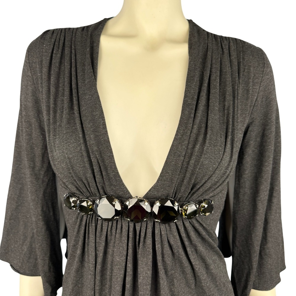 Sky‎ Brand Y2K Top Green Rhinestones Empire Waist Small Grey 2000s Rare Clubwear - Picture 8 of 14
